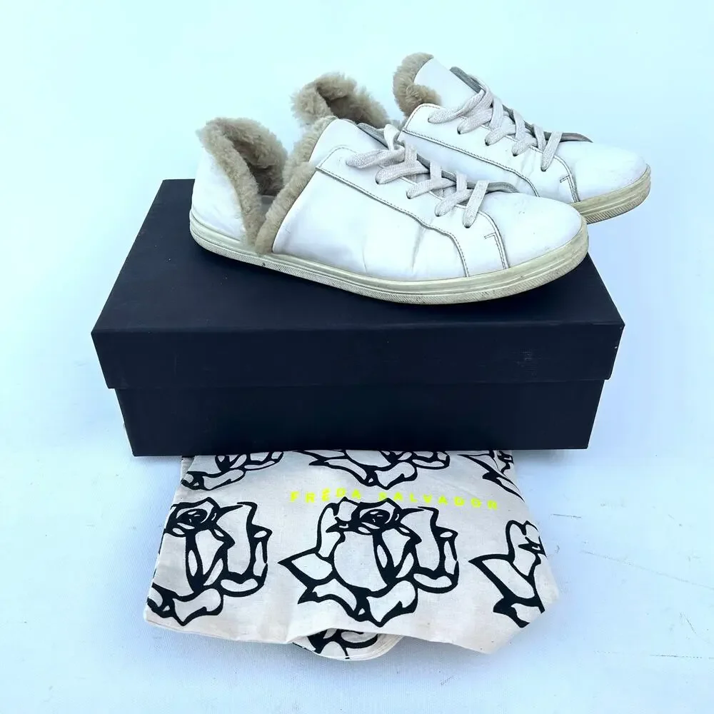 Freda Salvador Eda White Calfskin Leather D’Orsay Sneakers Shoes Shearling 6.5